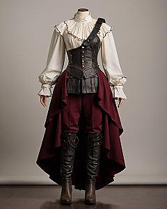 Pairing Fitted Leather Bodices With Deep Red Trousers