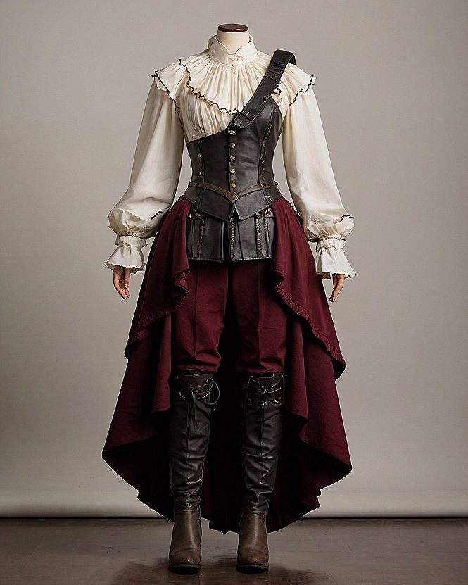 Pairing Fitted Leather Bodices With Deep Red Trousers