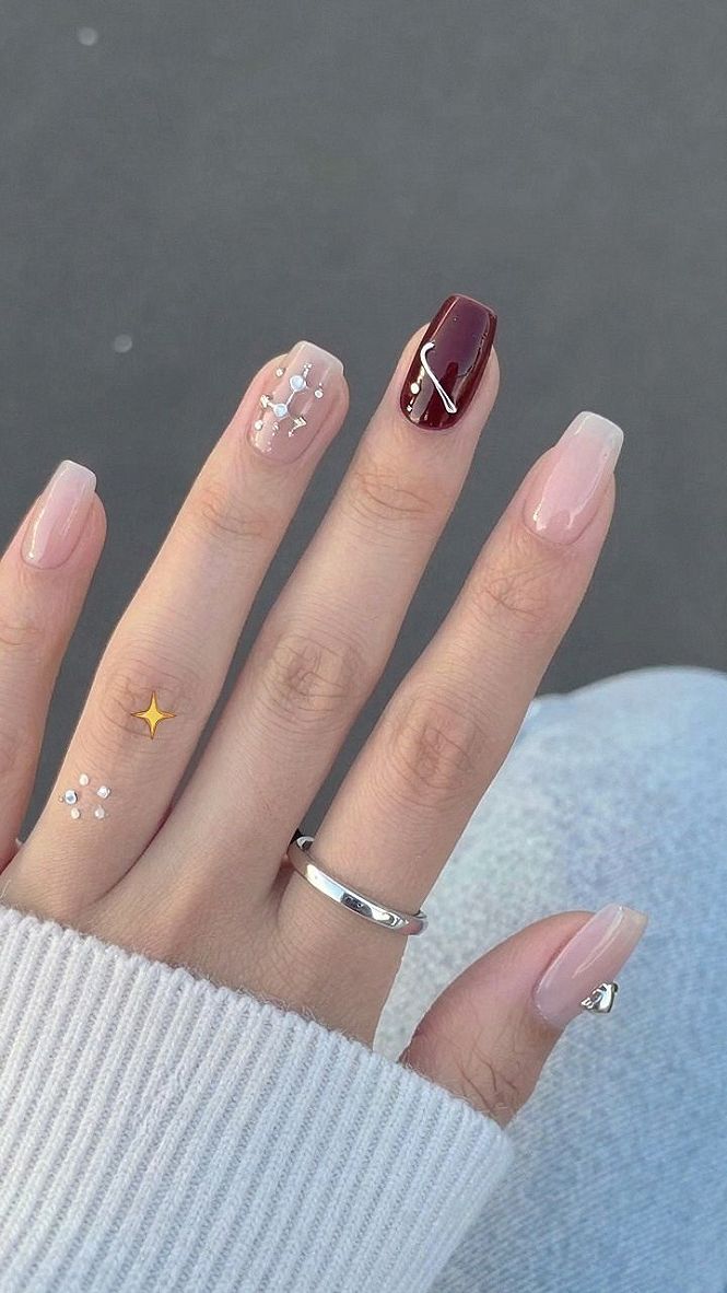 Minimalist Constellation Accents on Brown Gel Nails