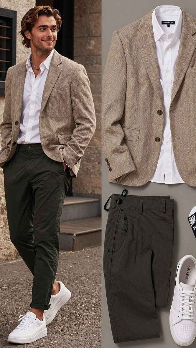 Styling a Textured Tweed Blazer With Olive Chinos