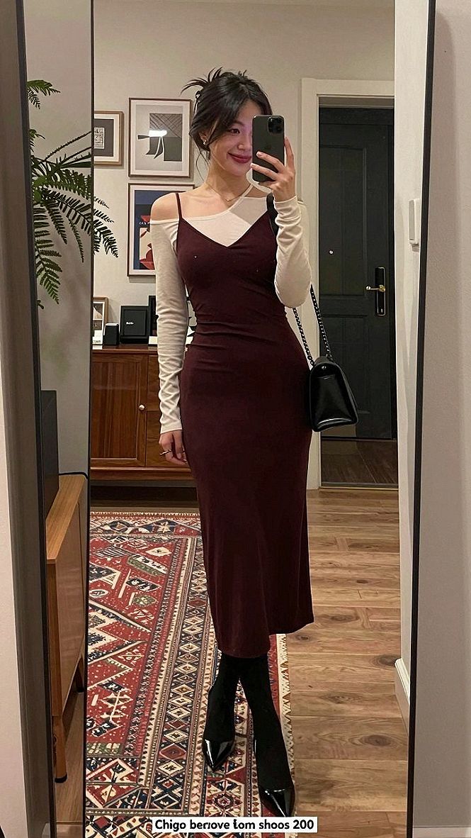 Pairing a Slip Dress Over a Long Sleeve Top