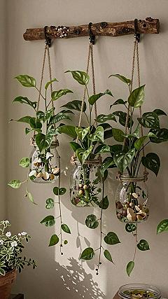 Hanging Glass Jar Planters for Reading Corners