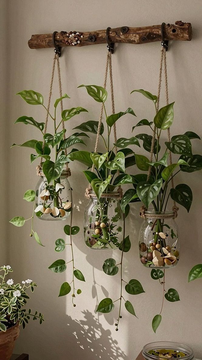 Hanging Glass Jar Planters for Reading Corners