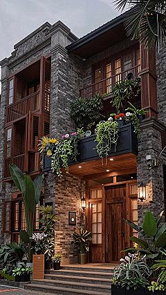 Natural Wood and Brick Integration for Sustainable Facades