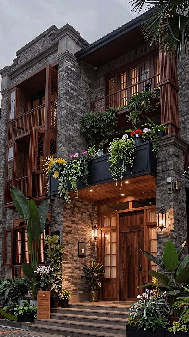 Natural Wood and Brick Integration for Sustainable Facades