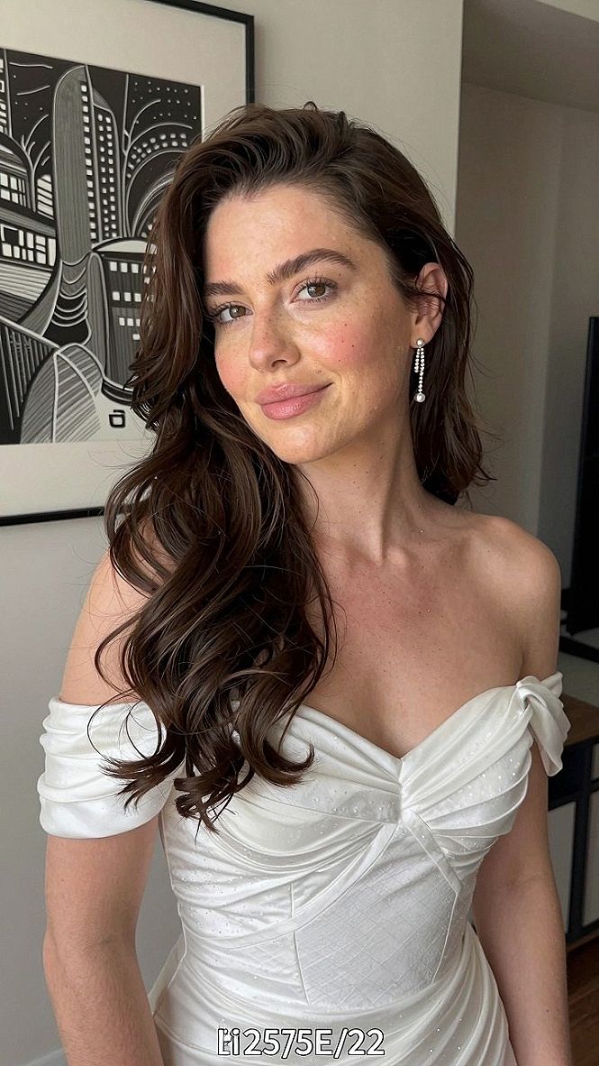 Voluminous Side Swept Curls With A Veil