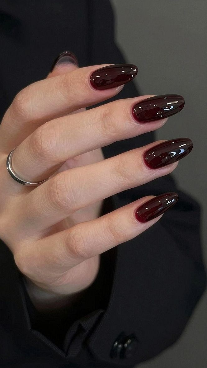 Vampire Red Glossy Nails For A Bold Statement