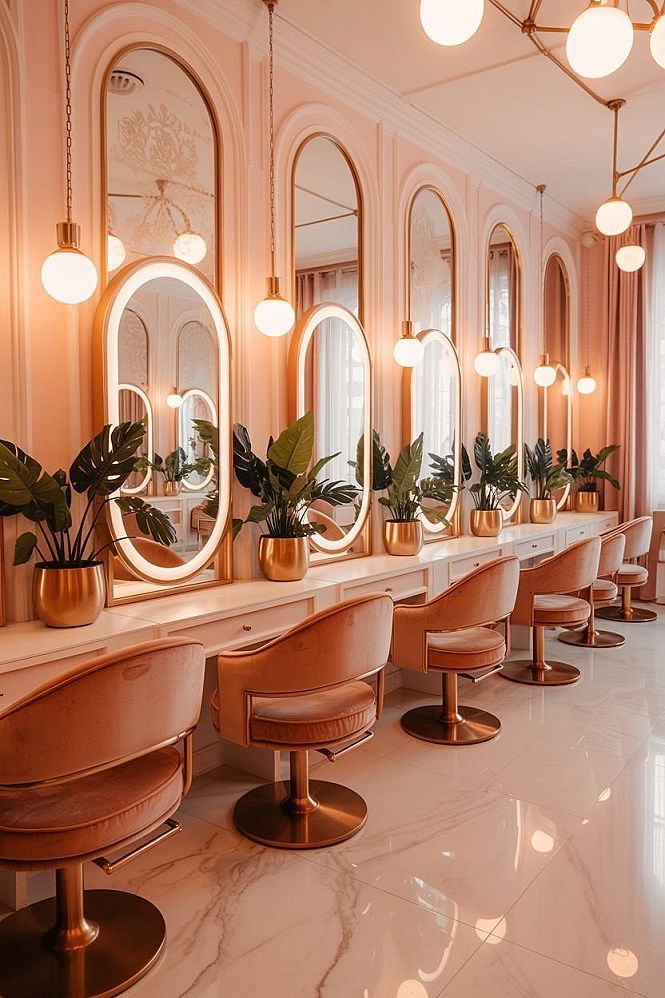 Glamorous Pink & Gold Salon: Luxury Beauty Interiors for Bridesmaids