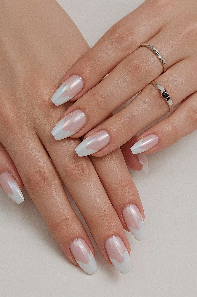 Radiant Iridescent Chrome French Tip Almond Nails for 2024