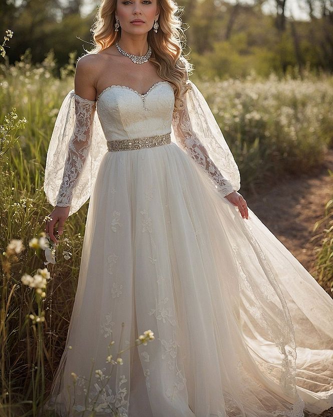 A Delicate Touch: Sheer Sleeves Meet Ethereal Skirt