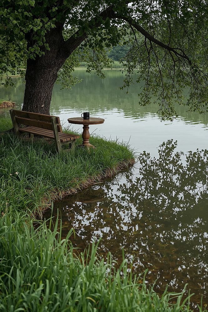 Tranquil Morning Views: Peaceful Nature Bench & Spring Wallpaper