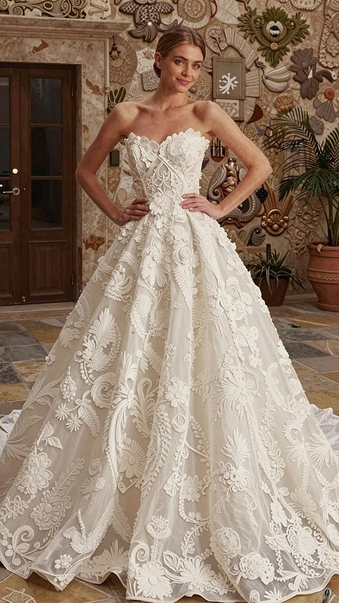 Selecting Ballgown Silhouettes with 3D Floral Lace