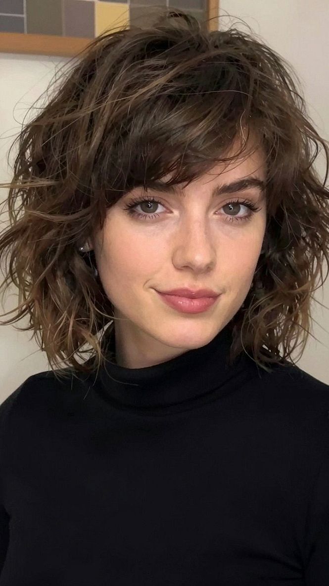 Messy Wavy Shag Cut With Sweeping Fringe