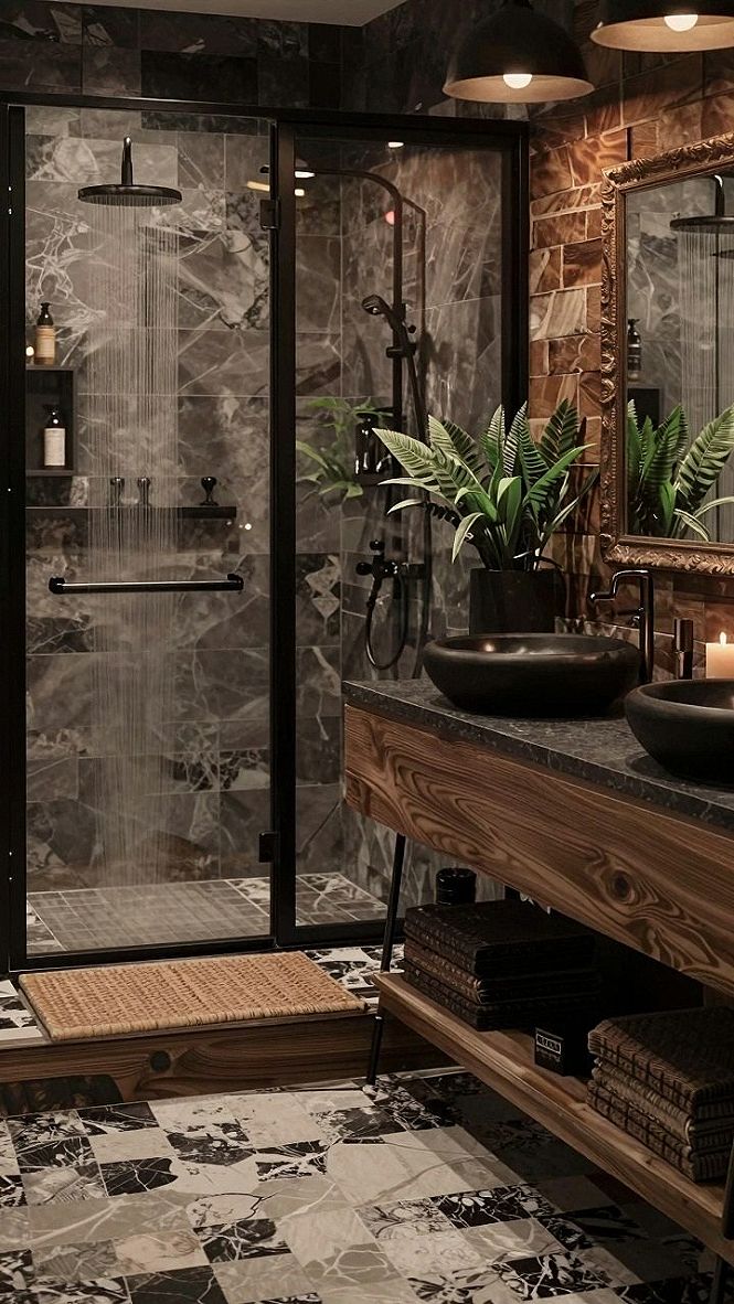 Selecting Fixtures and Foliage for a Dark Botanical Bath
