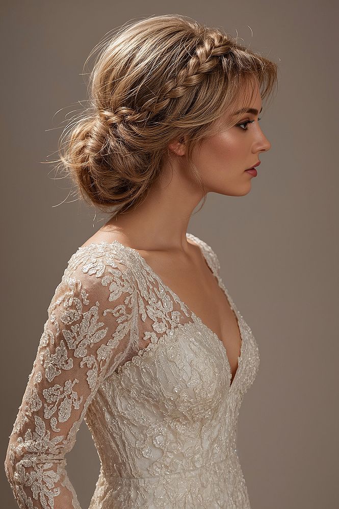 Timeless Bridal Elegance: Soft Braided Low Updo for Bridesmaids & Brides