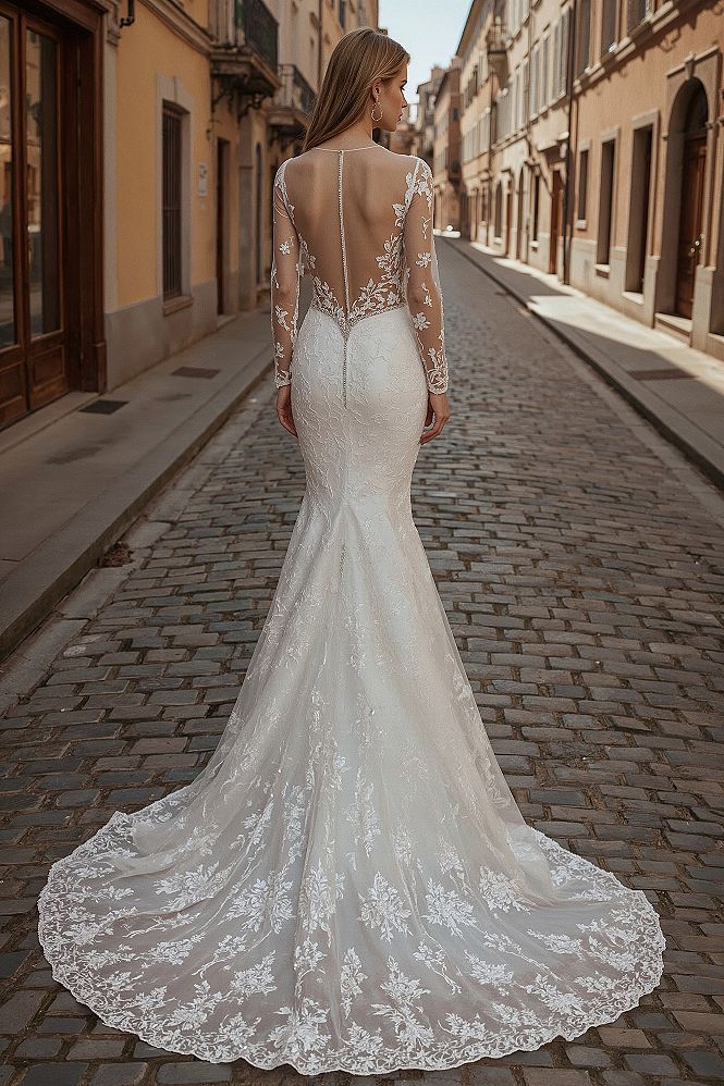 Modern Allure: Styling a Long Sleeve Mermaid Lace Wedding Dress