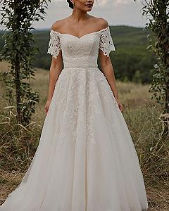 Off-the-Shoulder Lace Accentuated with Warm Neutrals