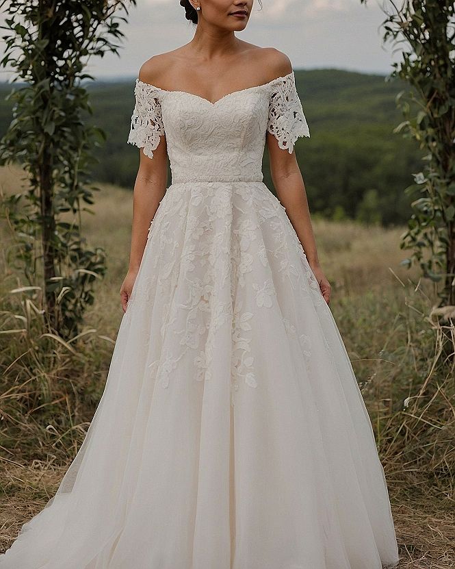 Off-the-Shoulder Lace Accentuated with Warm Neutrals