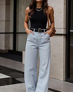 Light Wash Denim With Chocolate Brown Accents