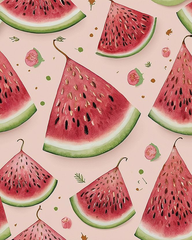 Watercolor Watermelon Slices Pattern on Blush Pink Background