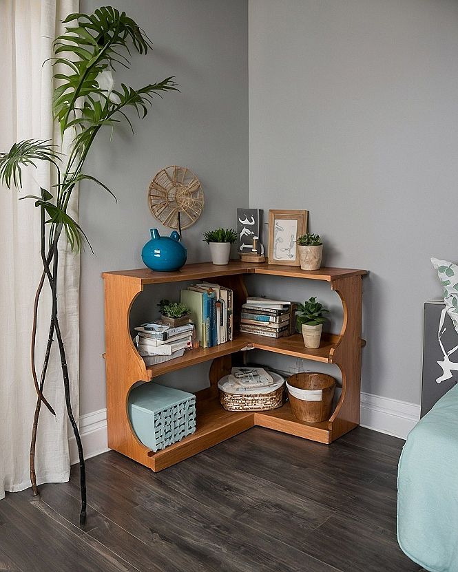 Styling Corner Shelves With Books and Small Plants