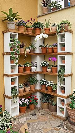 Creating a Corner Cinder Block Plant Shelf Outdoors