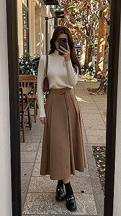 Pairing a Pleated Wool Midi Skirt with Knitwear