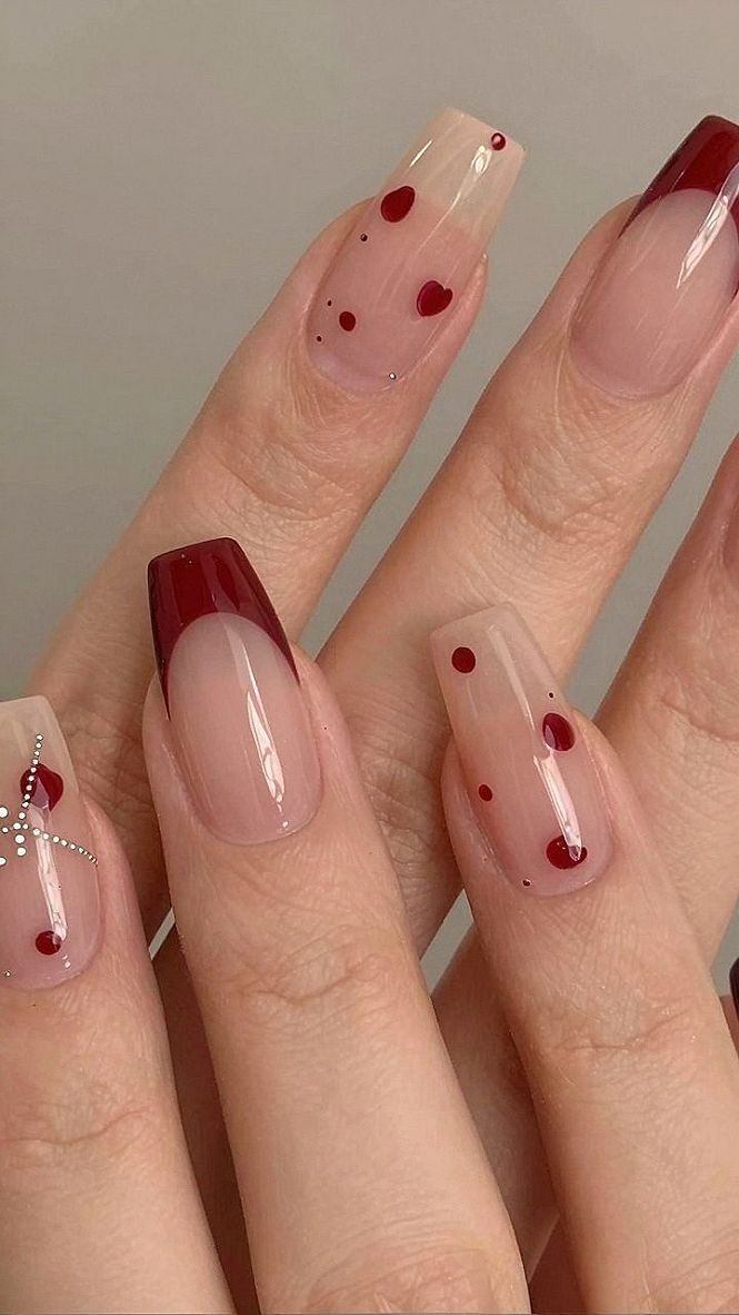 Rich Brown French Tips And Minimalist Dot Accent Nails