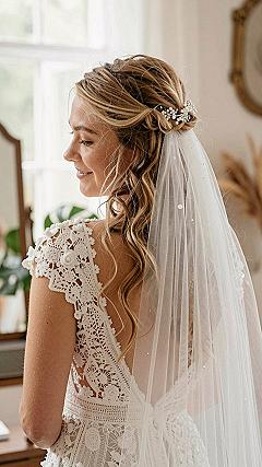 Pinning a Half Up Veil Style for Outdoor Ceremonies