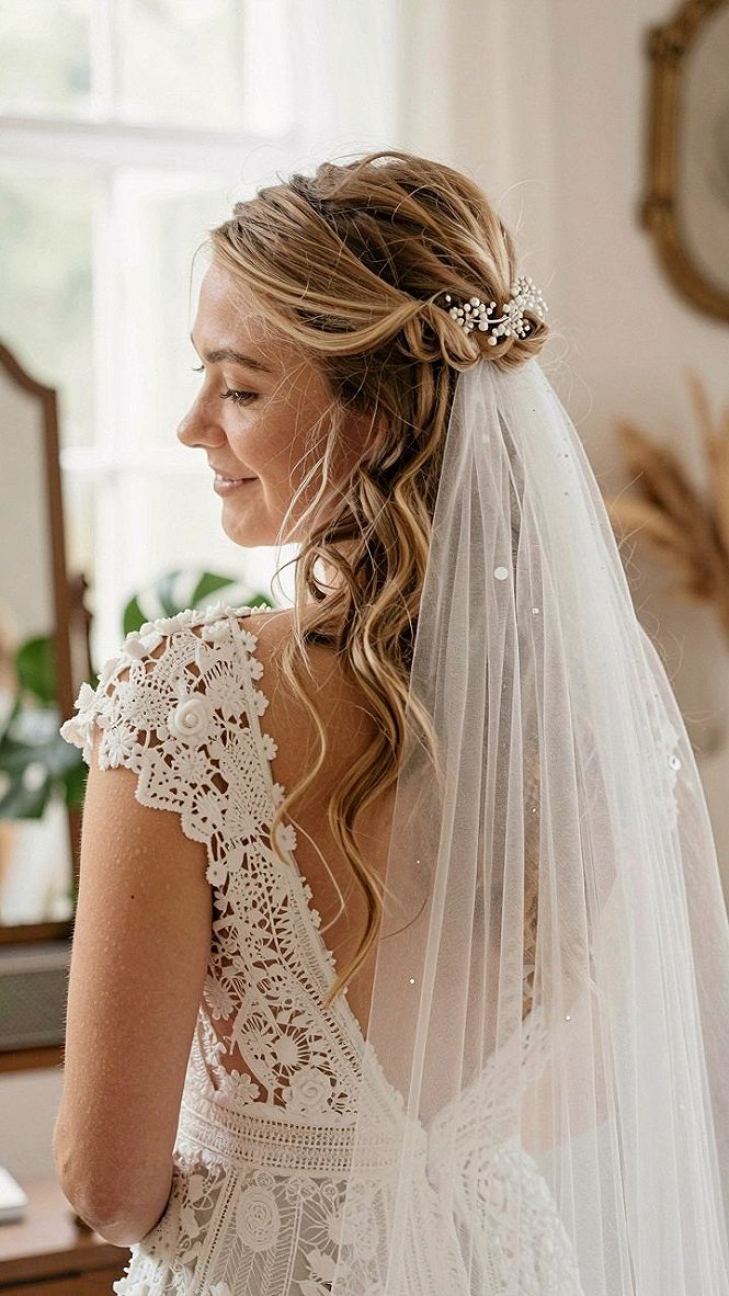Pinning a Half Up Veil Style for Outdoor Ceremonies