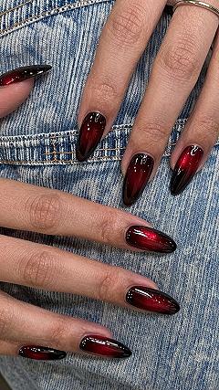 Maintaining Vampire Ombre Nails With Dark Red Gradient Tips