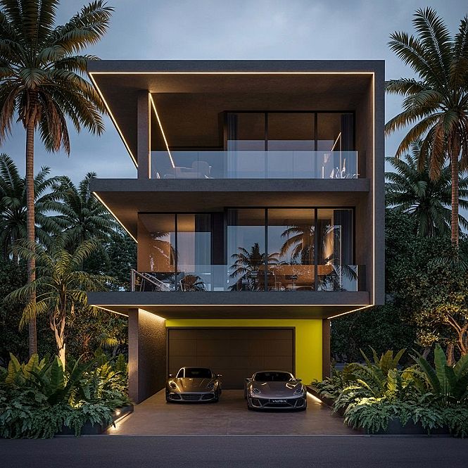 Ultra Modern House Facades: Luxury Living Illuminated by Dusk Lighting