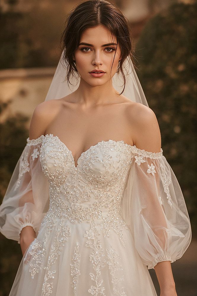 Fairytale Off-Shoulder Wedding Dress for Spring Romance