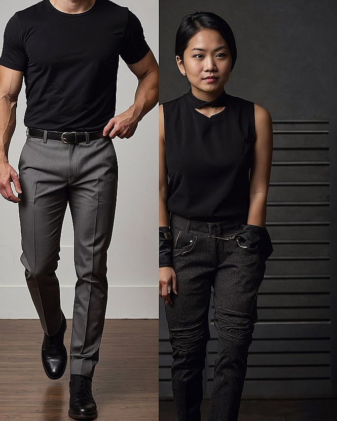 Styling Men Chinos With A Sleek Black T Shirt And Sneakers