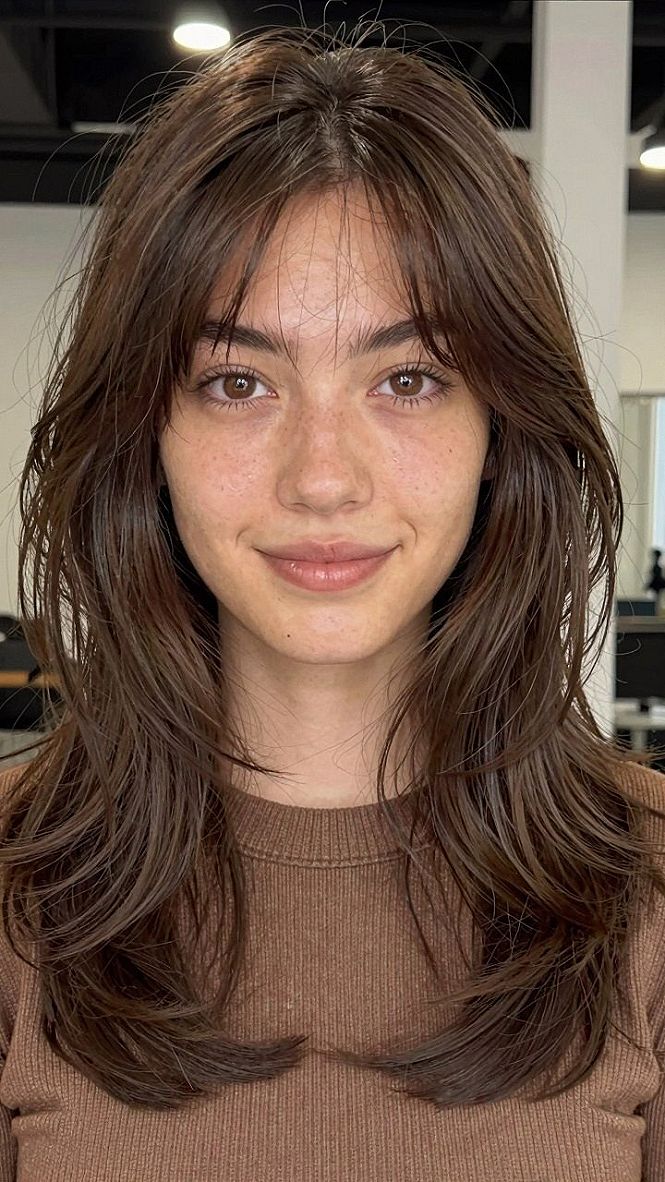 Styling Long Hair With Wispy Corte Curtain Bangs