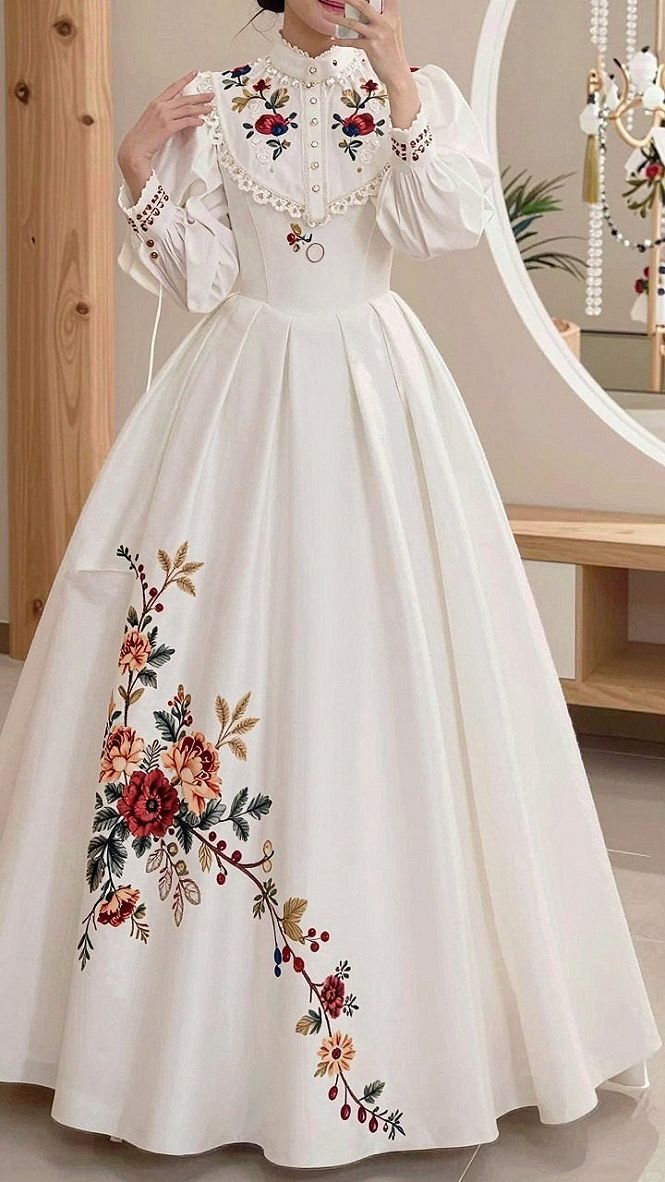 Embracing Floral Embroidered Wedding Gowns With Long Sleeves