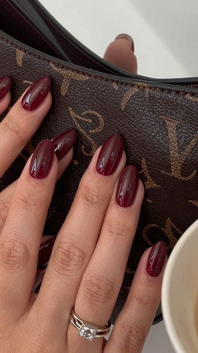 Glossy Burgundy Polka Dot Nails for Holiday Dinners