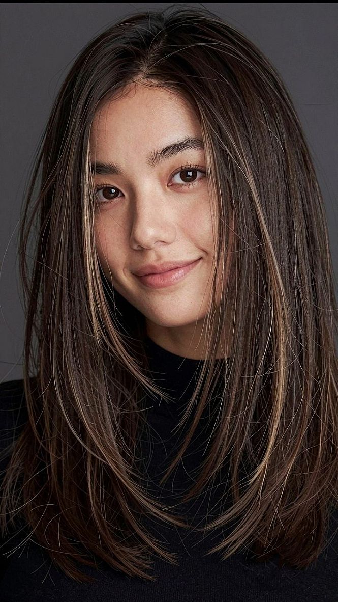 Styling Straight Chocolate Brown Hair With Caramel Highlights