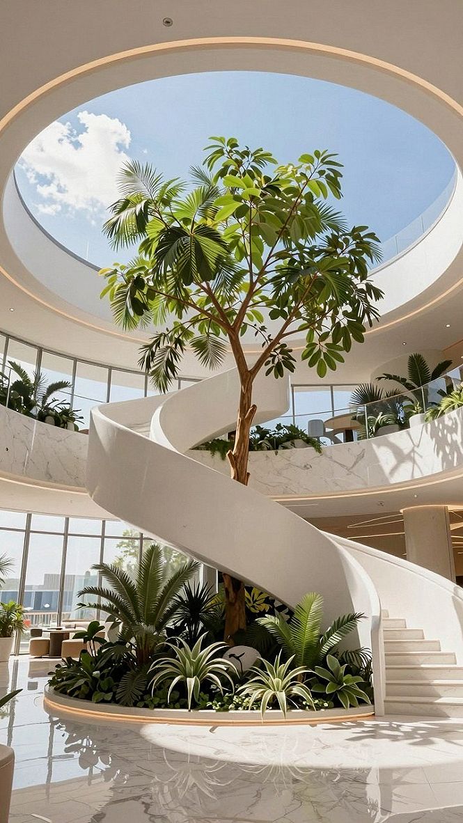 Adding Central Open Staircases with Indoor Gardens