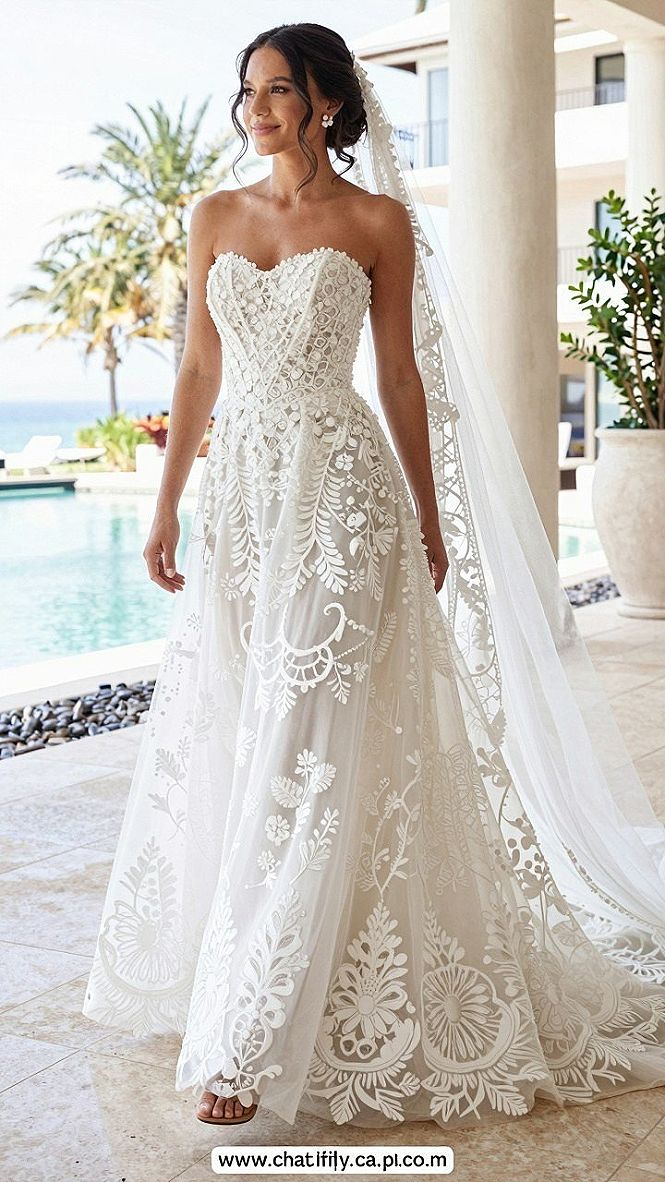 Styling A-Line 3D Floral Lace Wedding Gowns