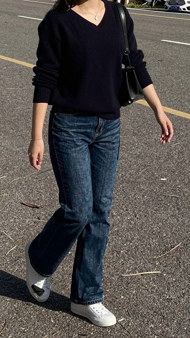 Pairing a Classic V Neck Sweater with Denim Jeans