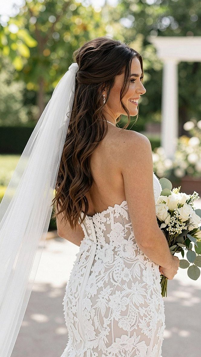 Adding Floral Accents to Your Half Up Veil Style