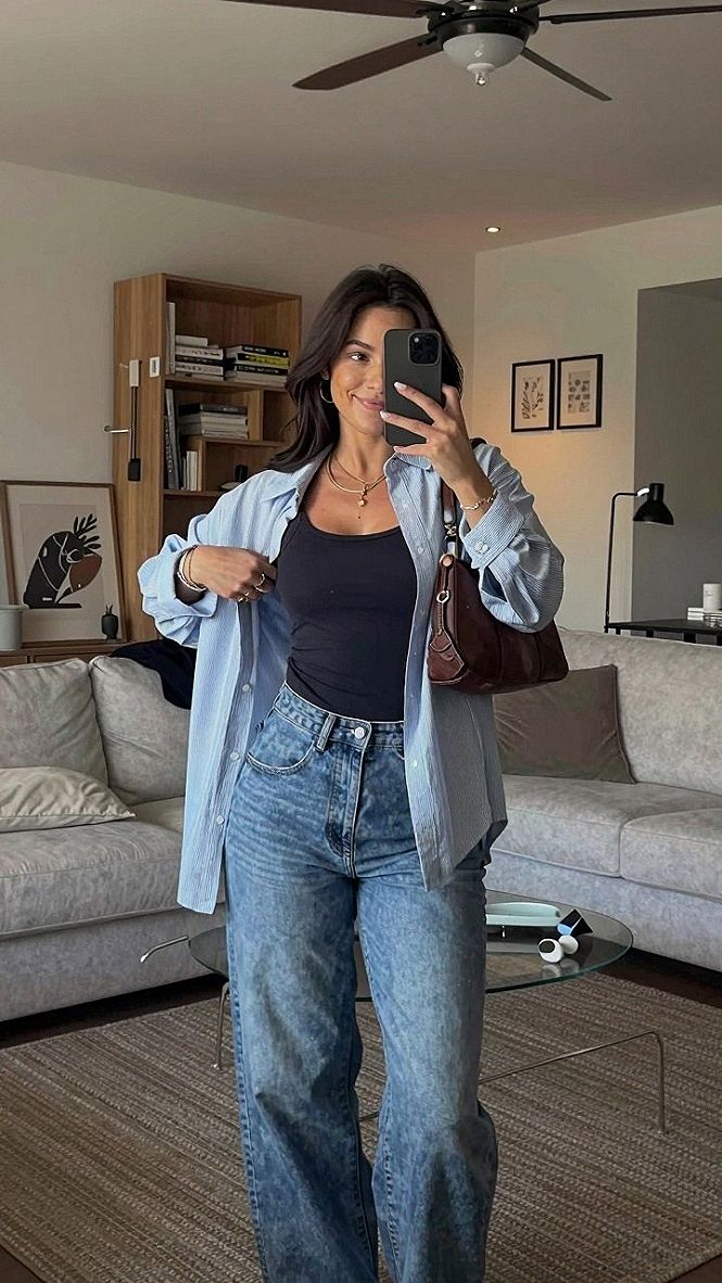 Adding a Button Down Shirt over Denim for Class Days