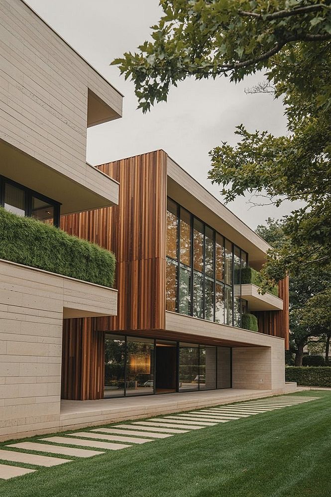 Luxury Modern House Exterior: Wood & Glass Facade Ideas