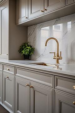 Elegant Grey Kitchen Remodel: Sophisticated Design with Gold Accents