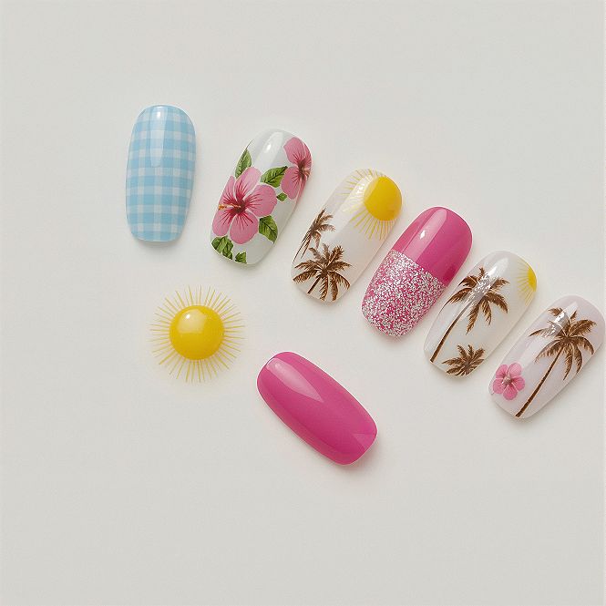 Tropical Getaway: Chic Hibiscus & Palm Tree Summer Nail Art