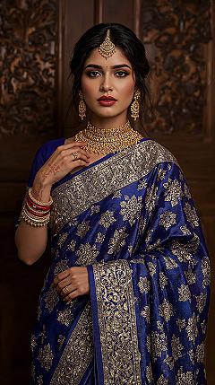 Chic Reception Saree Styles: Gold Jewellery & Banarasi Elegance