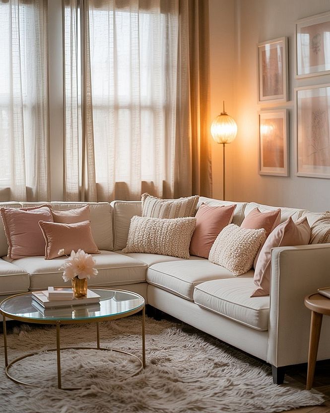 Dreamy Pink & White Apartment Living Room: Cozy & Chic Decor