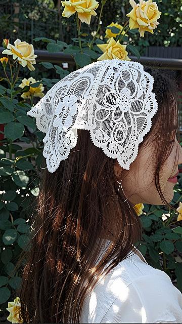 Styling a Delicate White Lace Head Scarf for Warm Weather