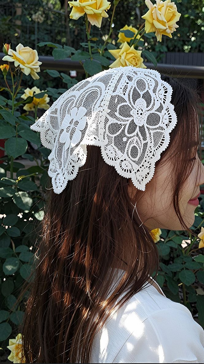 Styling a Delicate White Lace Head Scarf for Warm Weather